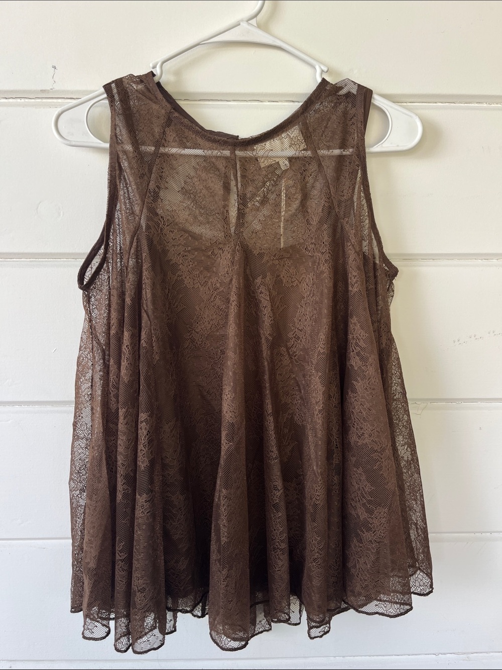 MELLODAY Brown Sheer Floral Lace Swing Chemise
